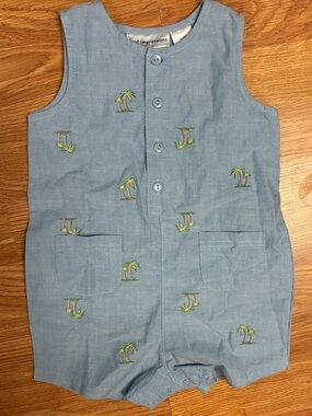 First Impressions Palm Tree Romper Blue 12M